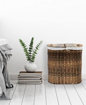 Handwoven Oval Double Laundry Hamper