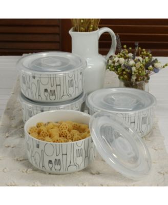 Porcelain 20 oz. Cutlery Storage Jars with Lids, Set of 4