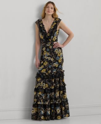 Women s Tiered Ruffled Floral Gown