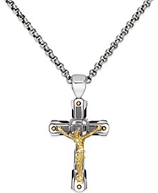 Diamond Accent Crucifix Pendant Necklace in Stainless Steel