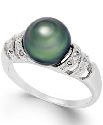 Belle de Mer Tahitian Pearl and Diamond Accent Ring in Sterling Silver ...