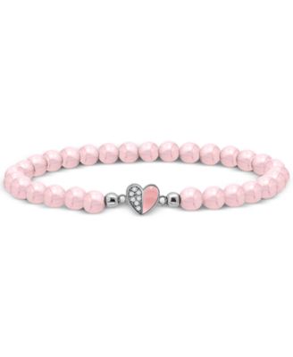 Giani Bernini - Rose Quartz & Cubic Zirconia Heart Bead Stretch Bracelet in 18k Gold-Plated Sterling Silver