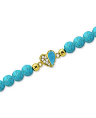 Howlite Chryscolla Bead & Cubic Zirconia Heart Stretch Bracelet, Created for Macy's