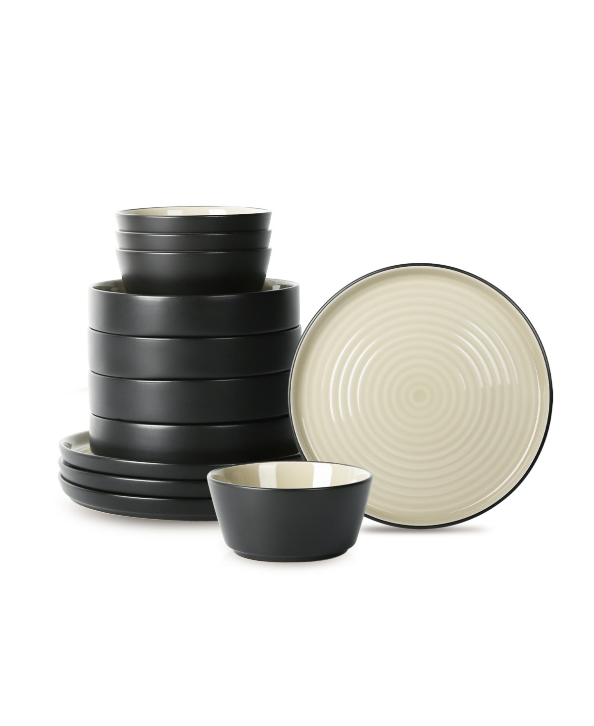 Stone Lain Elica 12 Pc. Dinnerware Set, Service For 4 In Beige And Black