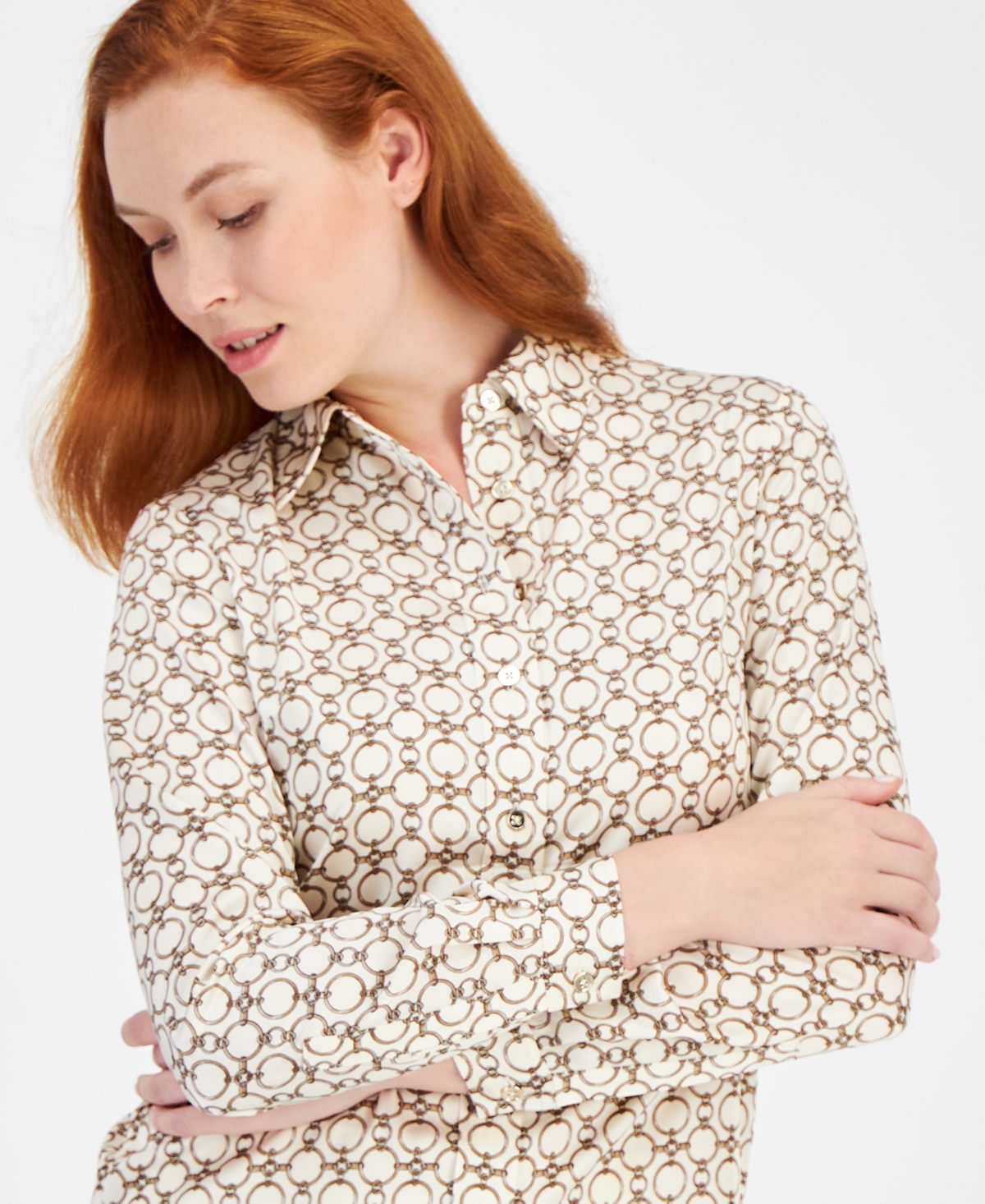 Anna Klein Women's Long-Sleeve Button-Down Blouse