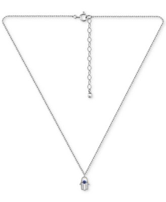Lab-Grown Sapphire Hamsa Hand Pendant Necklace (3/8 ct. t.w.) in 18k Gold-Plated Sterling Silver, 16" + 2" extender, Created for Macy's