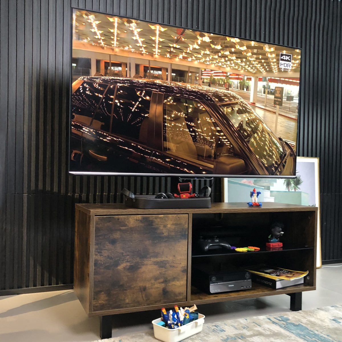 Streamdale Furniture RusticTv Console With Push-To-Open Storage Cabinet For Tv Up To 65In Wood & Glass - Brown