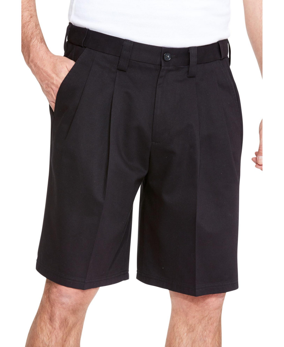 Big & Tall Wrinkle-Free Expandable Waist Pleat Front Shorts - Black
