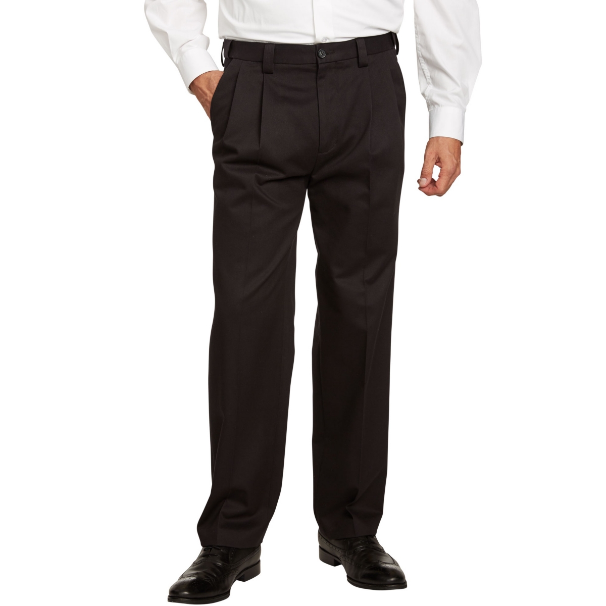 Big & Tall Classic Fit Wrinkle-Free Expandable Waist Pleat Front Pants - Black