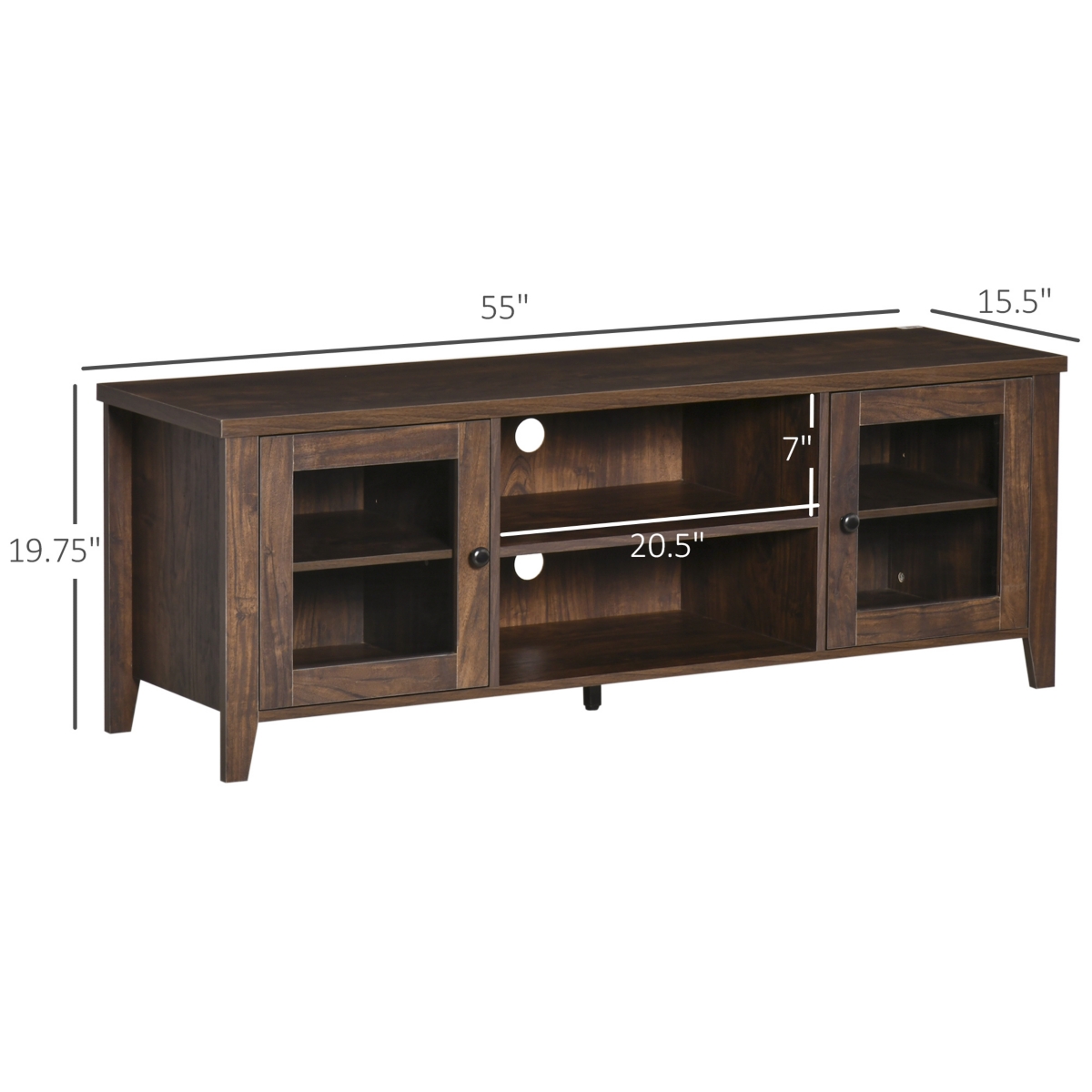 Homcom Tv Console Stand Entertainment Center w/Shelves Cabinets & Cable Hole- Coffee