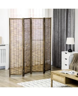 Woven 4 Panel Room Divider, 5.5' Tall Folding Privacy Screen,