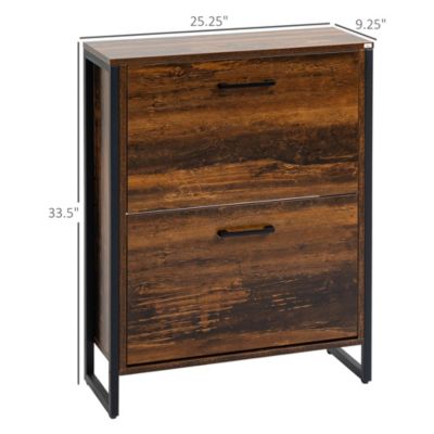 Rustic 2 Flip Door Shoe Cabinet with Divider and Open Shelf
