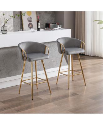 2-Piece 30" Velvet Barstools with Chrome Footrest