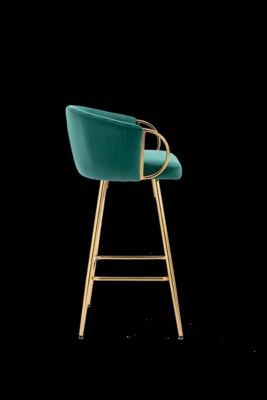 Set of 2 Green Velvet Bar Stools with Chrome Base