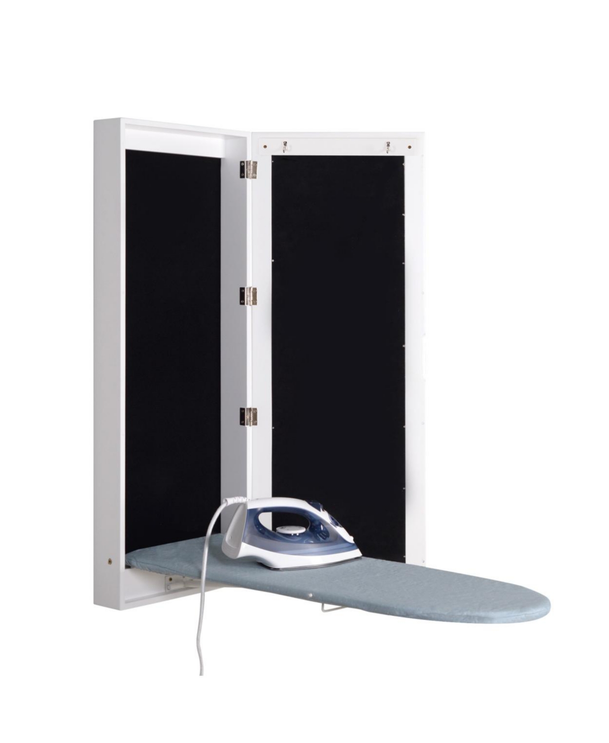 Foldable Ironing Cabinet with Mirror Door - White