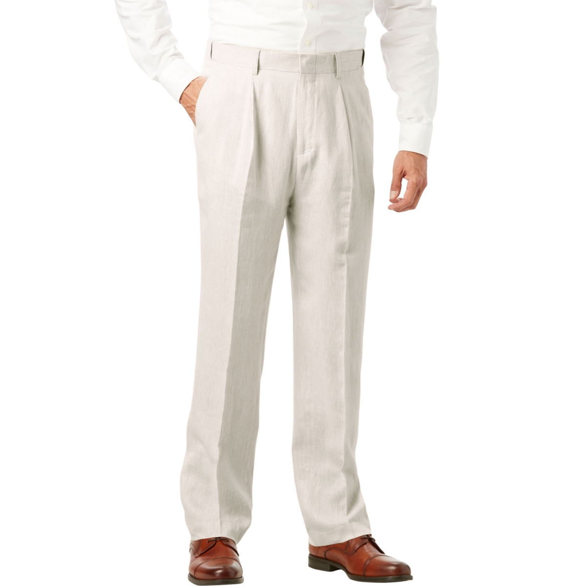 Big & Tall Ks Island Linen Blend Plain Front Dress Pants - Natural