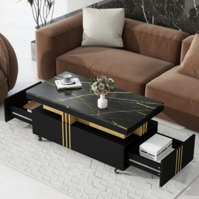 Modern Marble Top Coffee Table With Caster Wheels