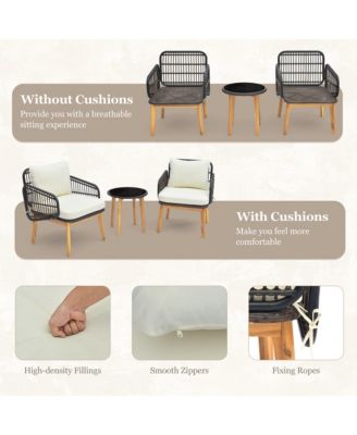 3 PCS Patio Furniture Set with Cushioned Chairs and Tempered Glass Side Table