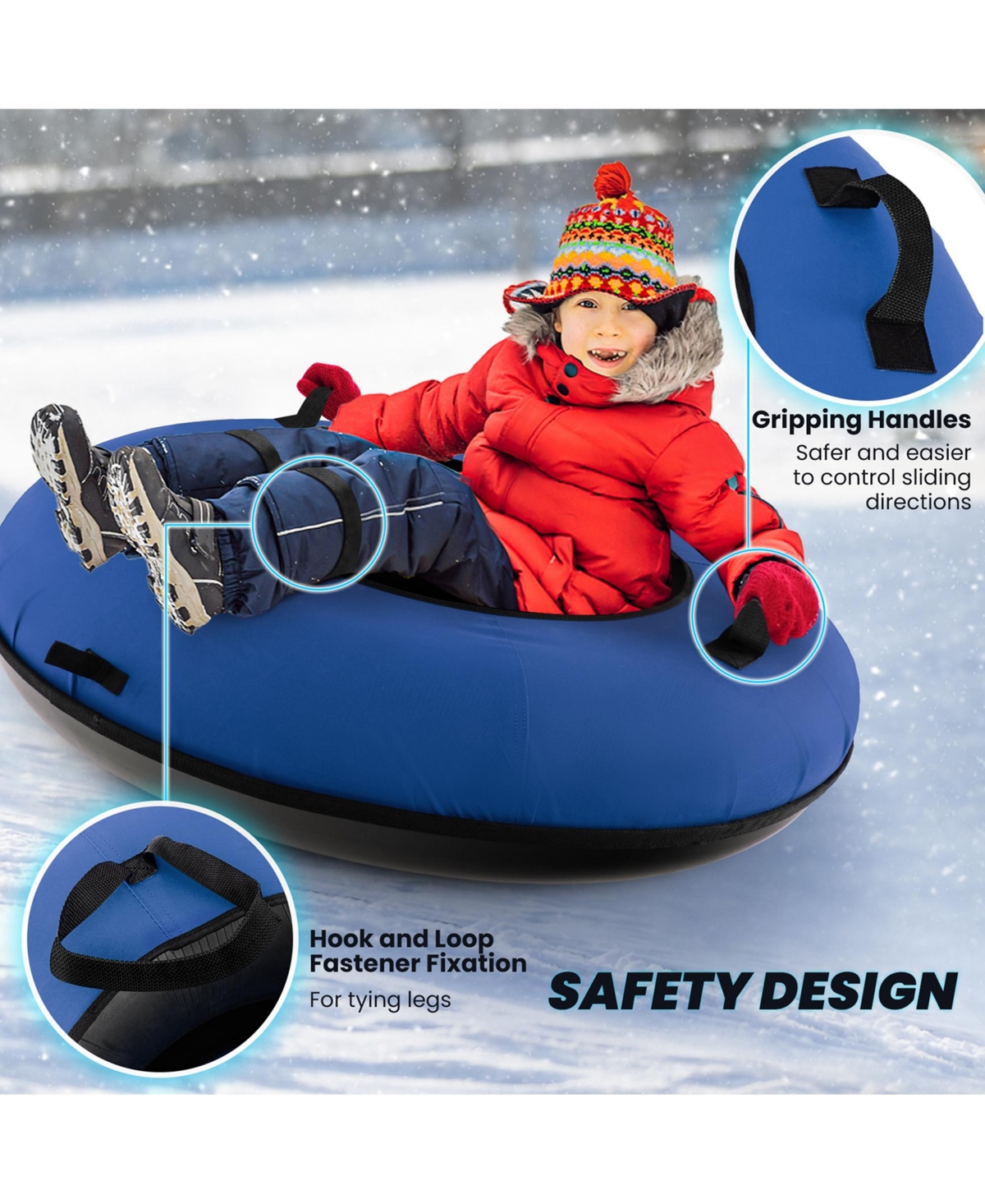 Costway Heavy-Duty Inflatable Snow Tube for Sledding with Tire Pump & Tow Strap