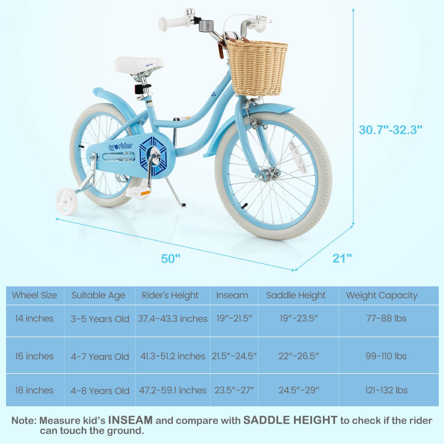Детская игрушка Costway 18" Kids' Bike with Removable Training Wheels, Adjustable Handlebar and Seat, Ages 4-8, цвет: Синий — фото 6