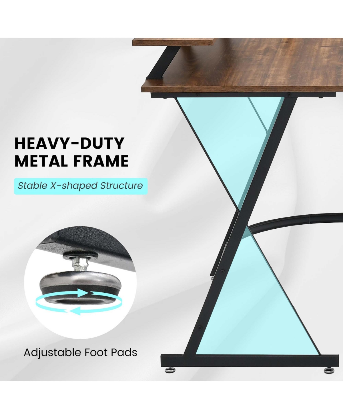 Costway L-shaped Computer Desk with Power Outlet Corner Computer Workstation Rustic