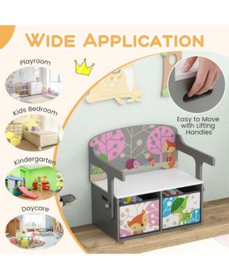 3 in 1 Kids Convertible Activity Bench Children Table & Chair Set with 2 Bins