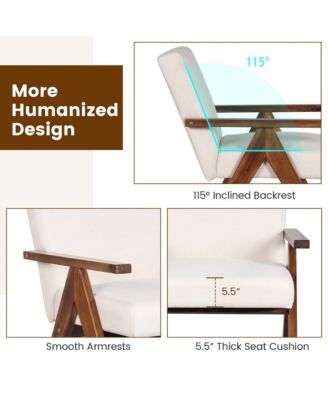 1 PCS Modern Accent Chair Linen Fabric Armchair with Solid Acacia Wood Frame