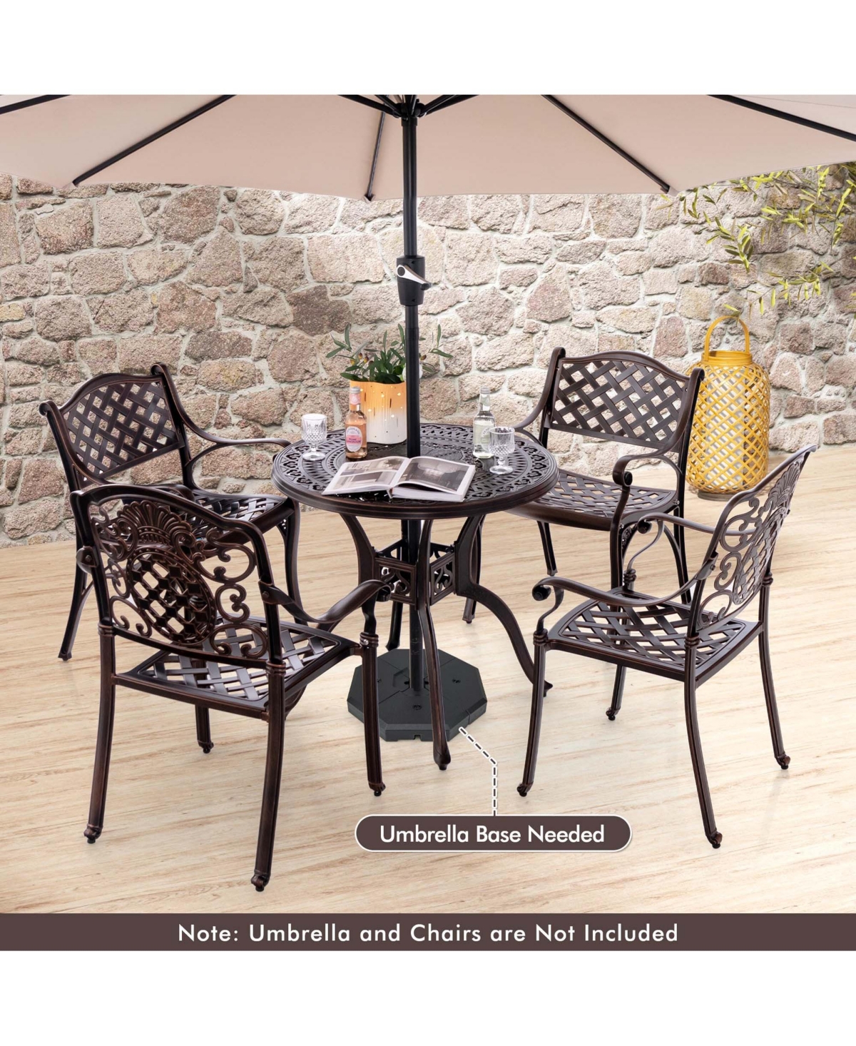 31.5" Cast Aluminum Table Patio Round Dining Table with 2" Umbrella Hole