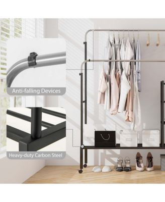 Rolling Clothes Drying Rack Double Rods Garment Rack with Height Adjustables