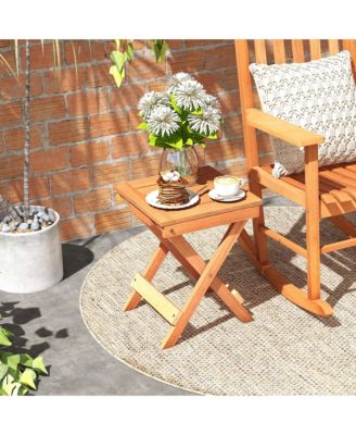 14" Compact Folding Side Table with Slatted Tabletop Stable Triangular Structure