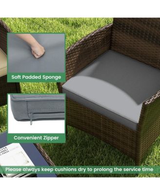 4 Pc. Patio Furniture Set with Washable Cushions and Tempered Glass Coffee Table