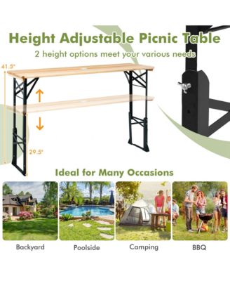 5.5 Ft Outdoor Folding Wood Picnic Table Height Adjustable Metal Frame