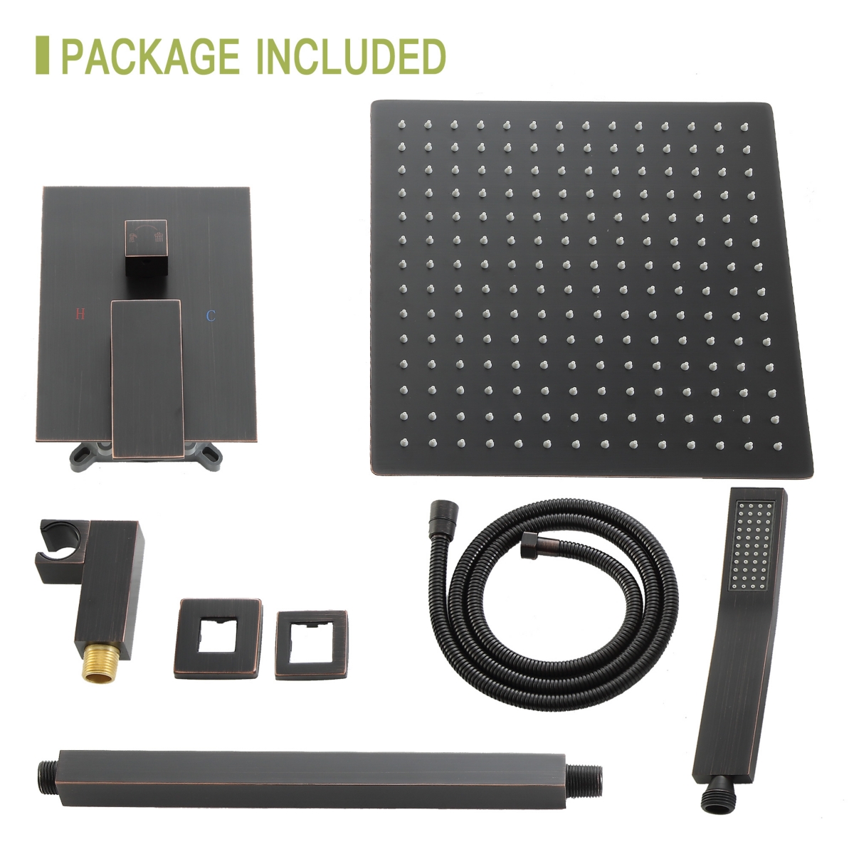 Streamdale Furniture Ceiling Shower Set - 12 Inch Square Shower Set, Dual Shower Heads, Oil Rubber Bronze - Oil-rubbed bronze