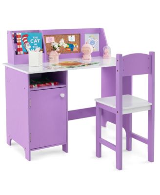 Kids Desk and Chair Set Study Writing Workstation with Bookshelf & Bulletin Board