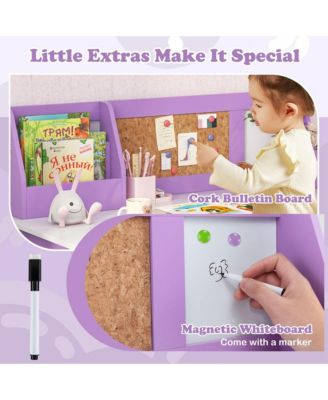 Kids Desk and Chair Set Study Writing Workstation with Bookshelf & Bulletin Board