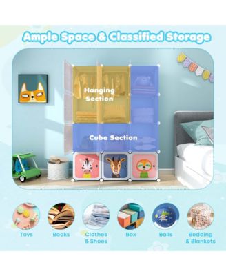 12-Cube Kids Wardrobe Baby Dresser Bedroom Armoire Clothes Hanging Closet with Door