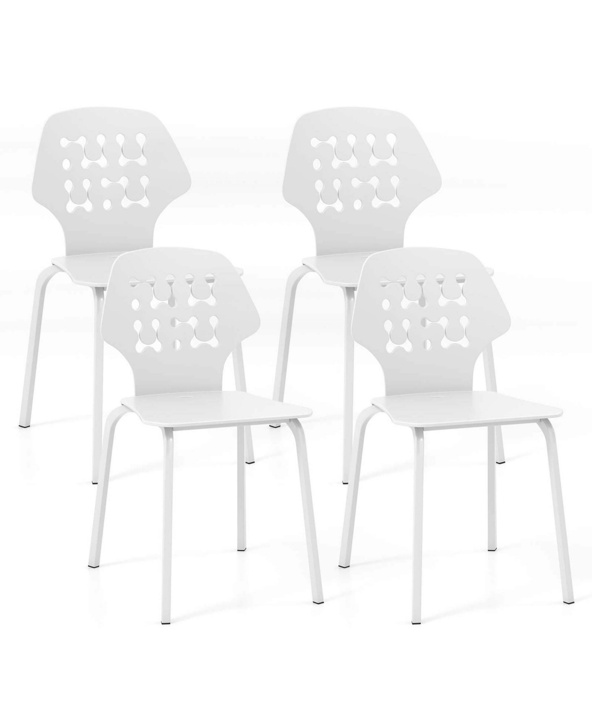 Costway Metal Dining Chair Set of 4 Armless Kitchen Hollowed Backrest & Metal Legs