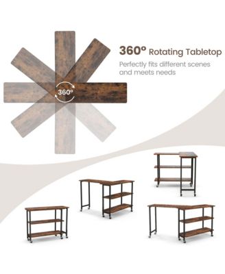 360° Rotatable Sofa Side Table L-shaped Laptop Desk Snack Table withShelf Patented