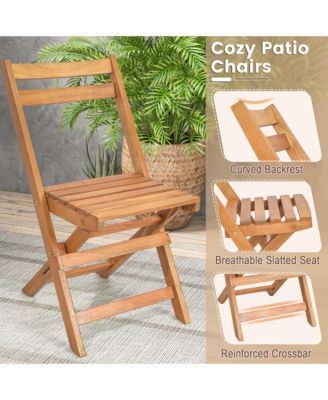 3 PCS Folding Patio Bistro Set Solid Acacia Wood Table & Chairs Slatted Tabletop