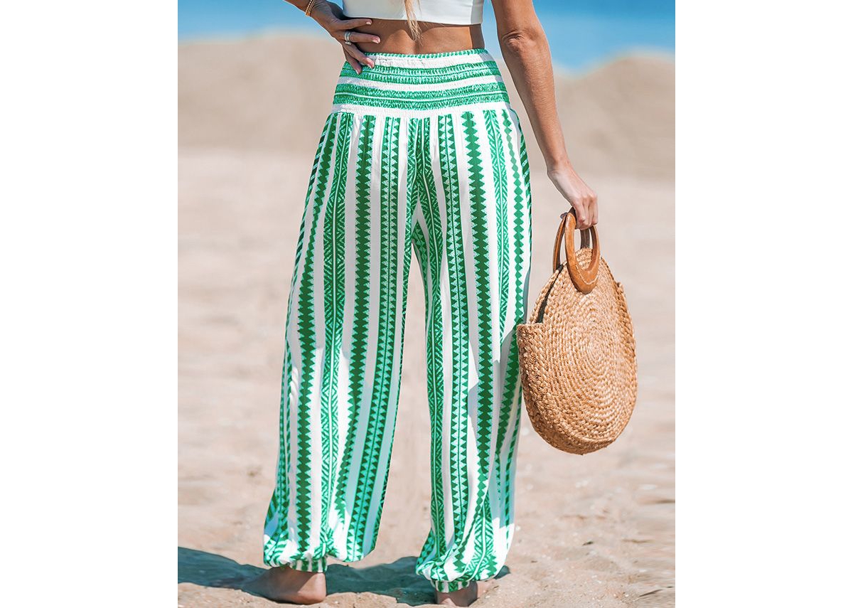 Cupshe Women'sGeo Smocked Waist Tapered Leg Pants - Green