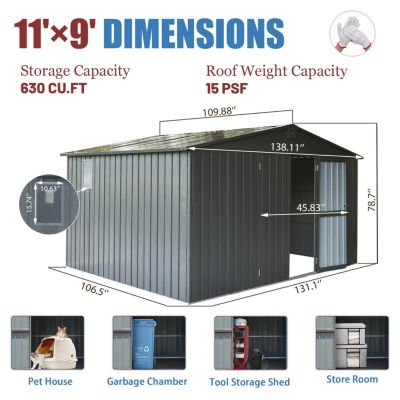 Streamdale Dark Gray 11'X 9' Steel Frame Shed with Windows
