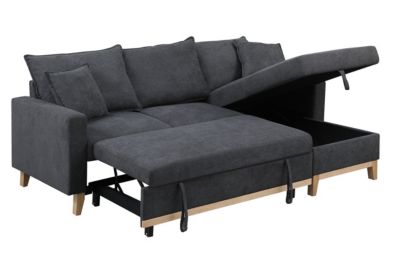 Colton Dark Gray Woven Reversible Sleeper Sectional Sofa With Storage Chaise