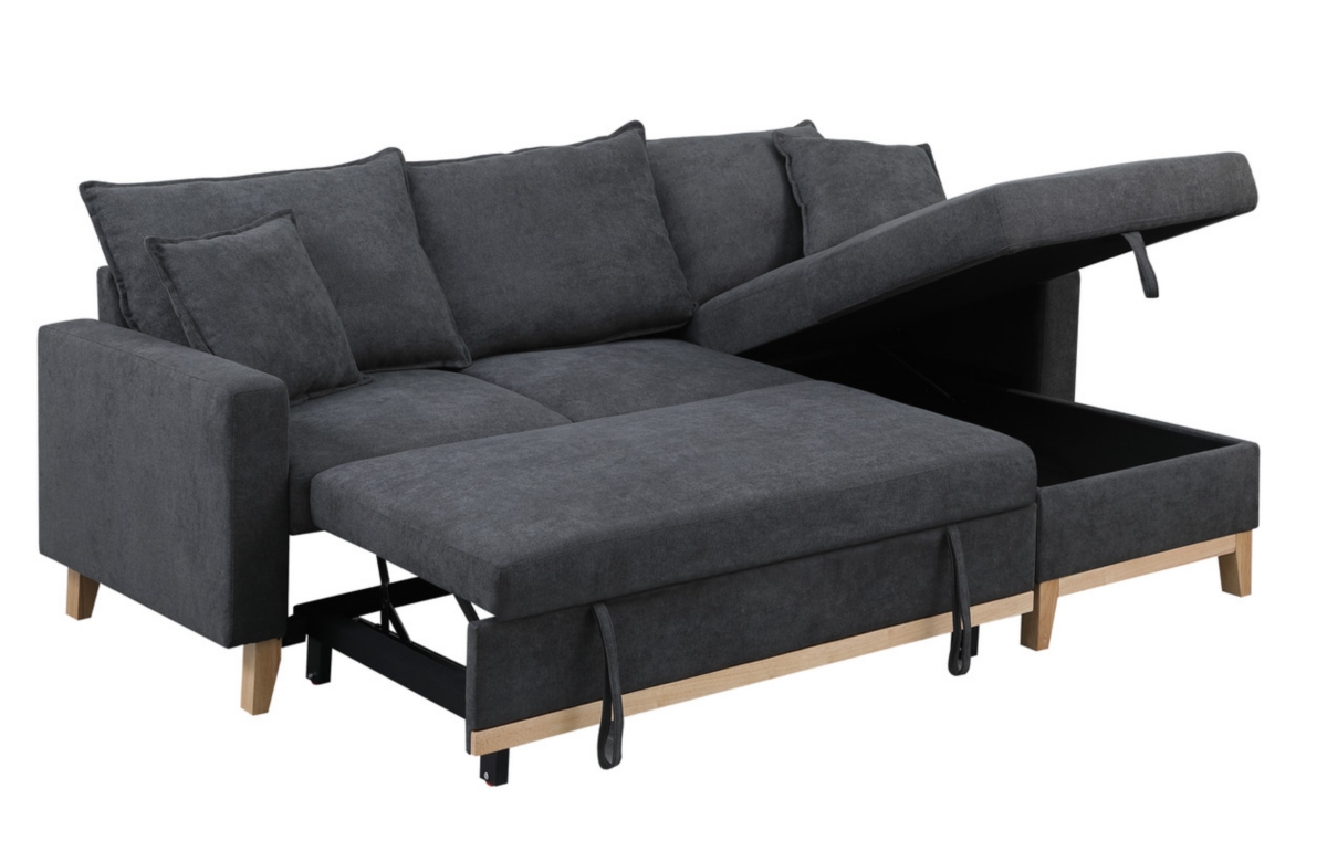 Streamdale Furniture Colton Dark Gray Woven Reversible Sleeper Sectional Sofa With Storage Chaise
