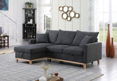 Colton Dark Gray Woven Reversible Sleeper Sectional Sofa With Storage Chaise