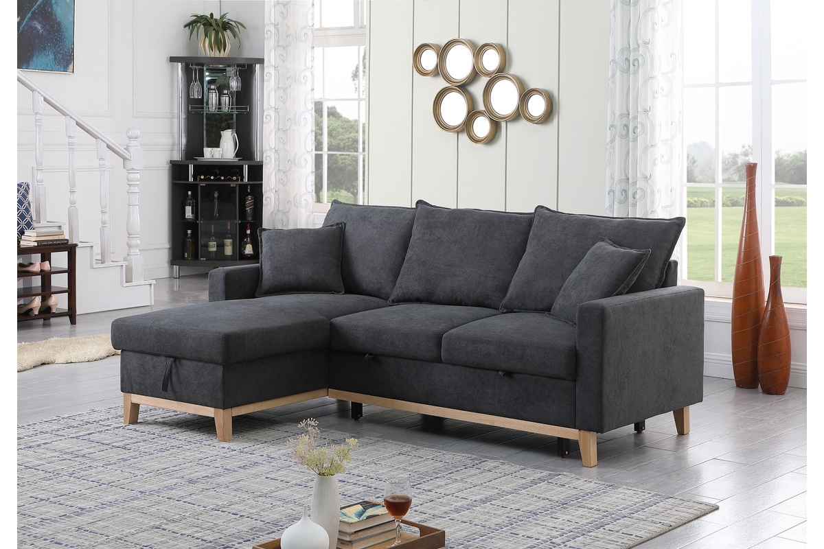 Streamdale Furniture Colton Dark Gray Woven Reversible Sleeper Sectional Sofa With Storage Chaise