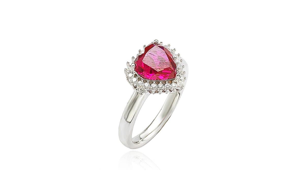 Suzy Levian New York Suzy Levian Sterling Silver Cubic ZirconiaHeart Halo Ring - Red