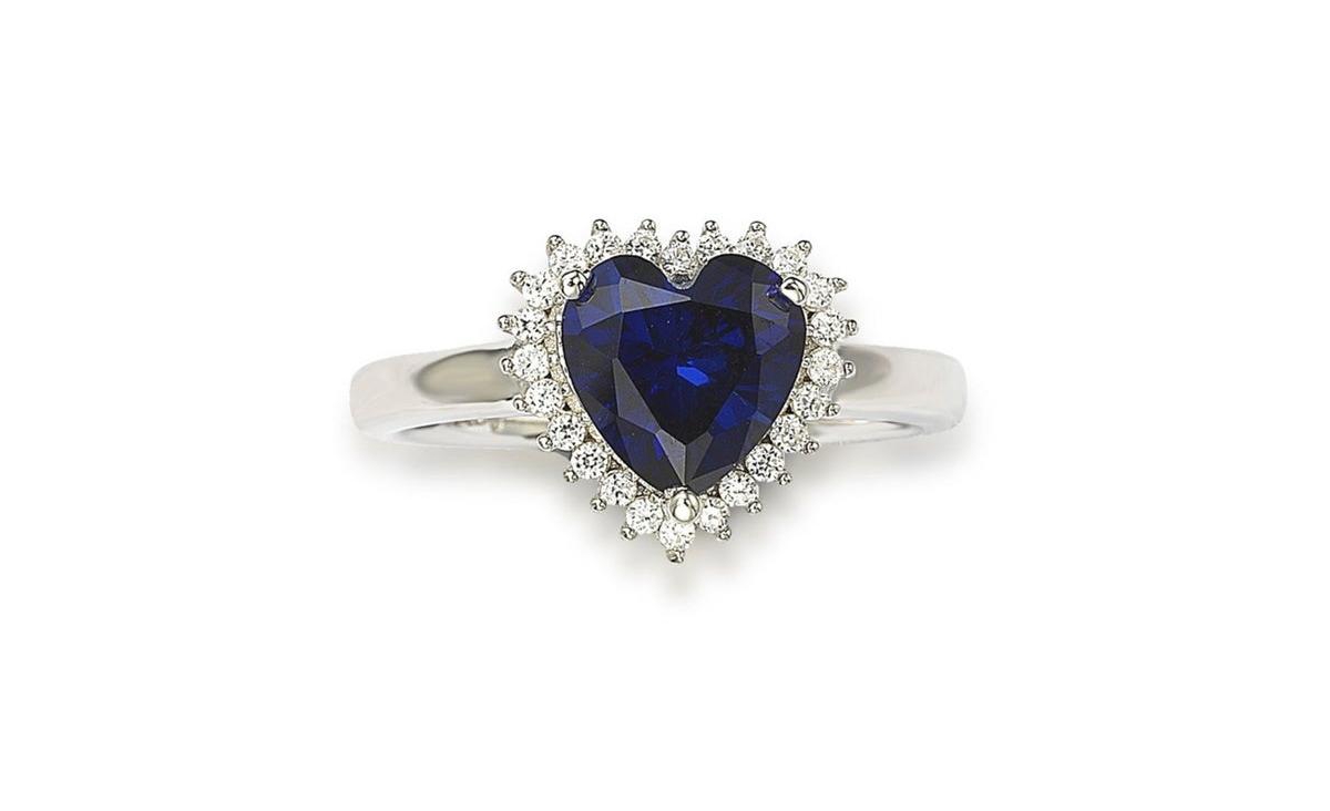Suzy Levian Sterling Silver Cubic Zirconia Blue Heart Halo Ring - Blue