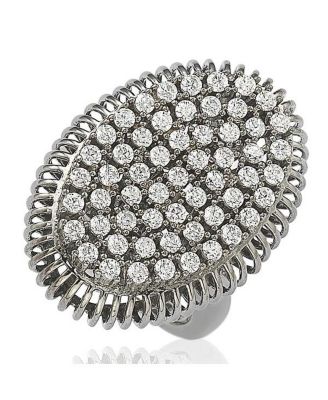 Suzy Levian Sterling Silver Cubic Zirconia Pave Oval Elevated Statement Ring