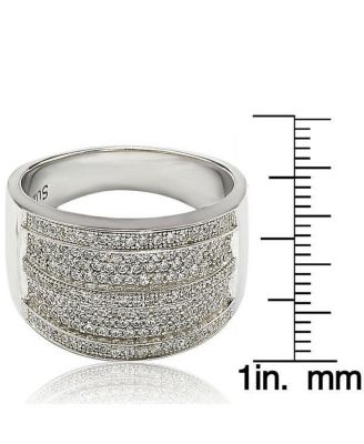 Suzy Levian Sterling Silver Cubic Zirconia Pave Wide Band Ring