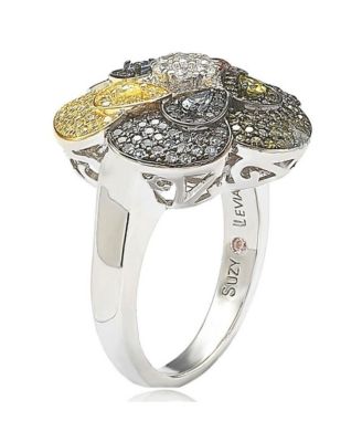 Suzy Levian Sterling Silver Cubic Zirconia Pave Multi-Color Flower Ring (20 mm)